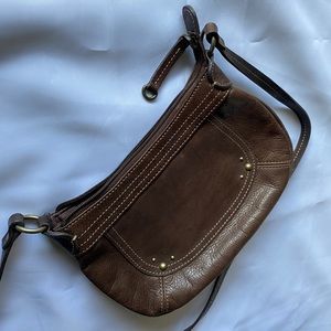 Fossil olive brown leather crossbody top zip purse